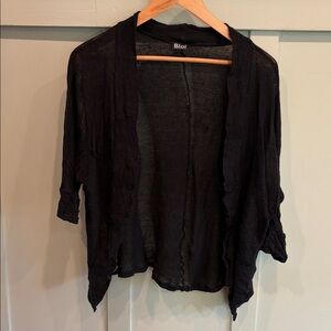 Bloi Black Open-Front Linen Cardigan – Spanish Brand (Madrid) – Textured Knit